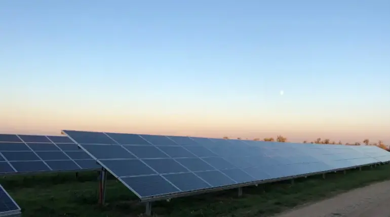 Panele fotowoltaiczne na farmie wydzierżawionej przez Zespół energetyki odnawialnej